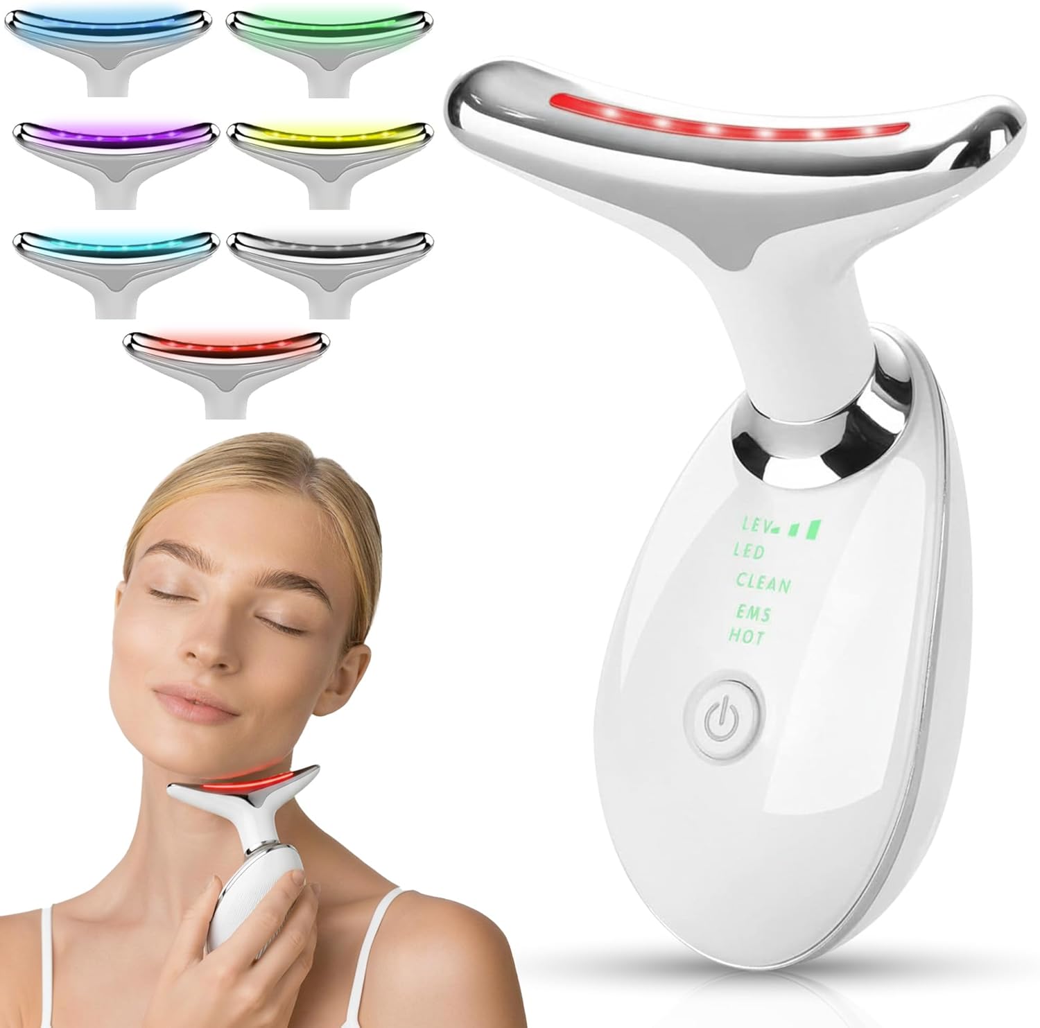 Masajeador Facial de Cara y Cuello, EMS papada, radiofrecuencia antiarrugas led